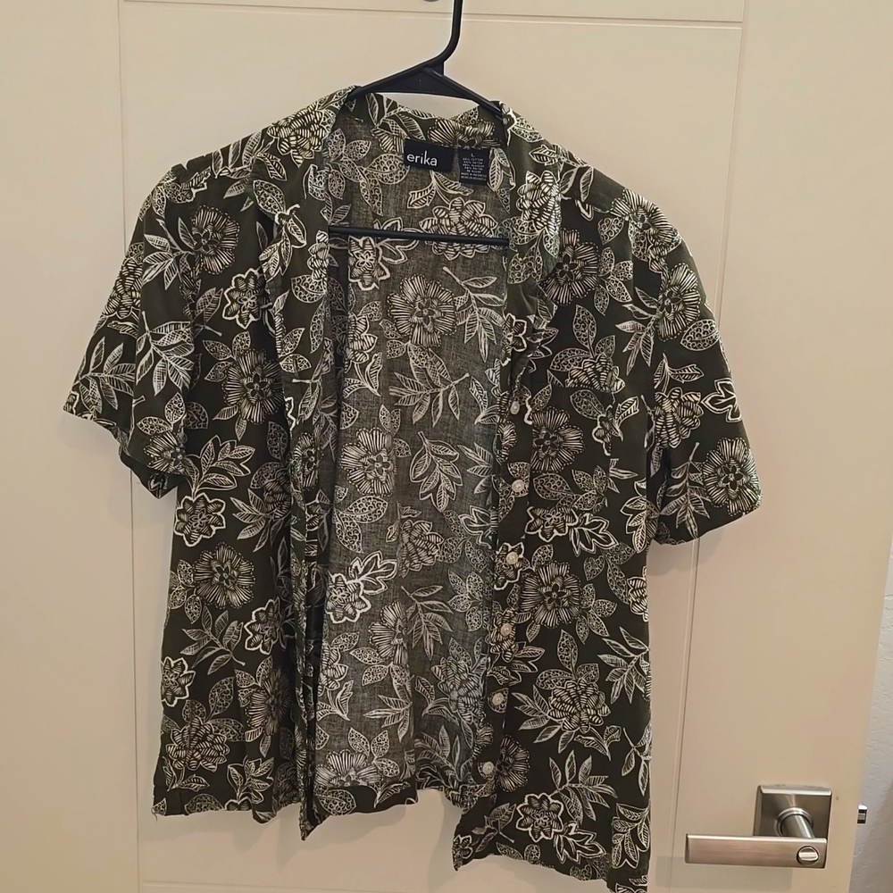 Green floral button down